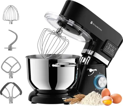 Produktbild von KitchenBrothers Küchenmaschine 1400W Schwarz - Display - Timer - 6,2L Rührschüssel