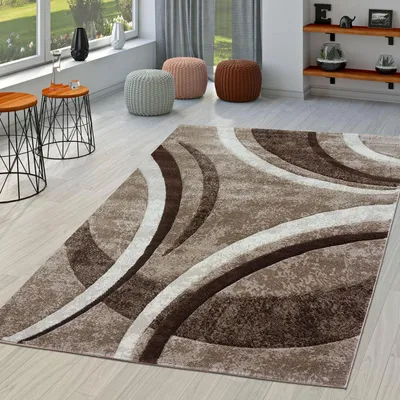 Produktbild von TT Home Teppich Wohnzimmer Gestreift Modern mit Konturenschnitt in Braun Beige Creme Größe 60x110 cm