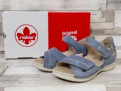 Produktbild von Rieker Damen Sandale hellblau mit Klettverschlüsse Hacke geschlossen 38