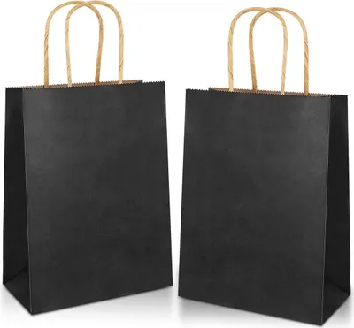Produktbild von 20 Stück Papiertüten mit Henkel 21*11*27, Geschenktüten, Papiertüten,Schwarze Papiertüten,Kraftpapier tüten