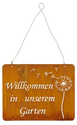Türschild Willkommen im Garten 31x25 cm Rostoptik Metall