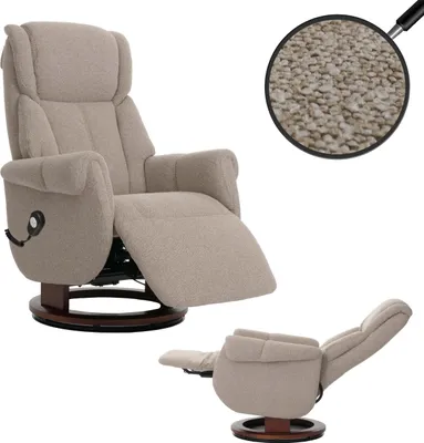 Produktbild von MCA Relaxsessel + Aufstehhilfe HWC-N58, Fernsehsessel Sessel Fußstütze Bouclé Stoff Holz braun, Holz walnussfarben