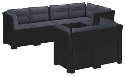 Produktbild von vidaXL 7-Sitzer Gartensofa mit Kissen Rattan-Look PP Anthrazit