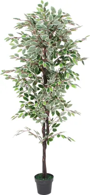 Image de Blanc Ficus Benjamina Plante Arbre Artificielle Artificiel 180cm Decovego