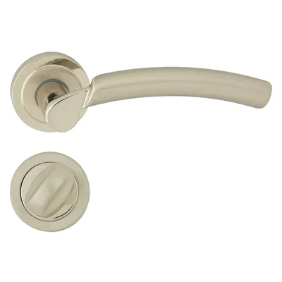 Produktbild von DOMINO Türgriff Drückergarnitur WC -Badezimmer Set | Rund-Rosette | Türklinke für Bürotür, Kellertür & Innentür | Türbeschläge aus Messing | Chrom/Nickel Perle Türdrückergarnitur | ZITA M7/M9