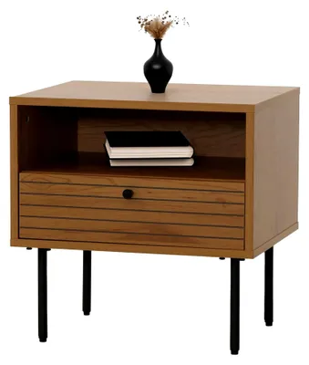 Produktbild von Nachttisch im skandinavischen Stil, mit Schublade, Metall und Holz, 50x40x50cm - Natur