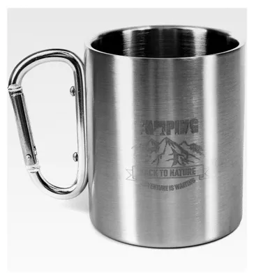 Produktbild von Tasse mit Karabinerhaken und hitzebeständigem Griff, doppelwandig, 250 ml, 125 g, Thermobecher für Camping