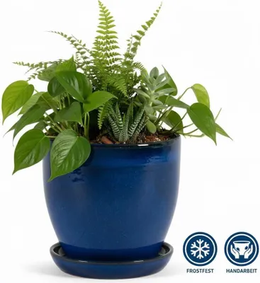 Produktbild von Blumentopf Pflanzgefäß Modell "EggPot" 31cm Keramik Royal Blau mit Teller