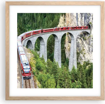 Produktbild von Gerahmtes Poster - Rahmen in heller Eiche - Viadukt Landwasser Zug - 40x40 cm - Wand Bild - Wanddeko - Wandbilder - Kunstposter - Wandposter - Bilderrahmen - Bilder - Kunstdruck - P2NAC40x40-4605