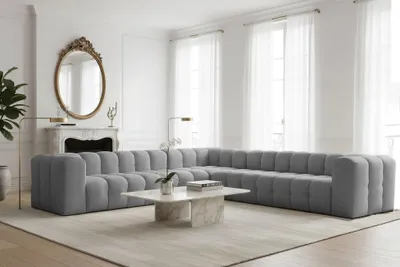 Produktbild von Ecksofa Designersofa SOLVIE XL in Stoff Tiffani Grau Seite Universal