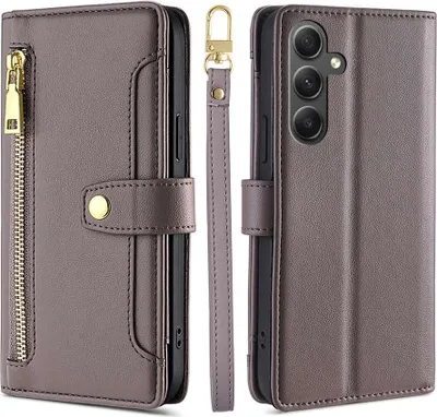 Produktbild von Handykette Samsung Hülle mit Band Handyhülle Kartenfächer Kunstleder Umhängetasche Galaxy A35 Grau