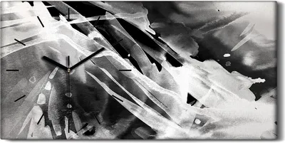 Produktbild von Leinwand Wanduhr Wandkunst Uhr Quarz 60x30 Schwarz Weiß Aquarell Abstraktion - schwarze Hände