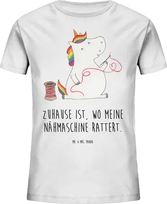 Produktbild von Mr. & Mrs. Panda Organic Kinder T-Shirt Einhorn Näherin 7-8 Jahre (122/128) - Weiß - Geschenk, Kinder-T-Shirt, für, Unicorn, Teenager, Einhörner, Kleinkinder, Baumwoll