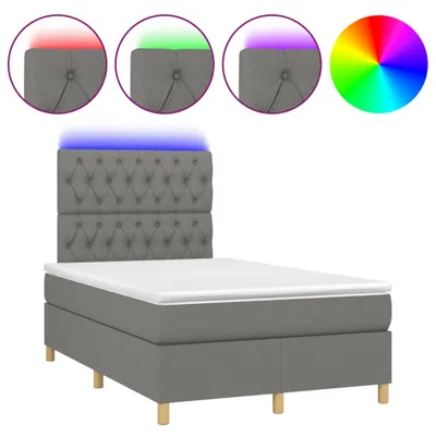 Image de vidaXL Lit boxspring avec matelas & LED gris foncé 120x200 cm Tissu