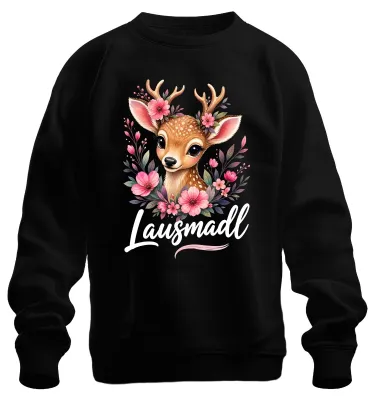 Immagine prodotto di Piccolo cerbiatto, fiori, animali del bosco, regalo per bambine, pantaloni di pelle, felpa, maglione, nero, taglia XL