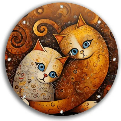 Produktbild von Wallario rundes Outdoor-Poster für Garten oder Balkon, Motiv Malerisches Katzenduo, 30 cm Durchmesser
