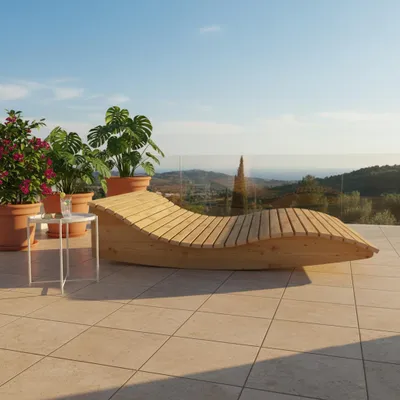 Produktbild von Holzliege Wellenliege Gartenliege Himmelssofa "Pool-Moni" (Lärche) 140cm