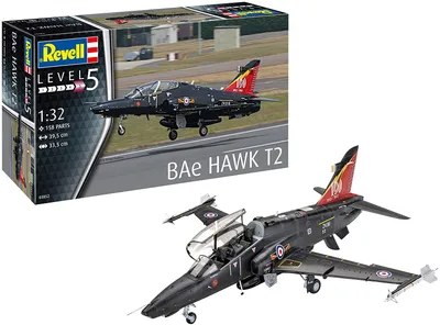 Produktbild von Revell 03852 BAe Hawk T2, Flugzeugmodell 1:32, 39,5 cm originalgetreuer Modellbausatz für Experten, unlackiert