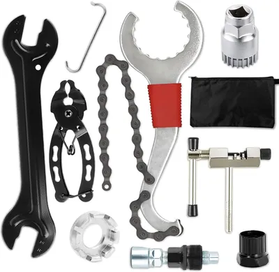 Produktbild von Fahrradwerkzeugset 8-teilig, mit Kassettenabzieher, Kettennieter, Kurbelabzieher, Speichenschlüssel, für