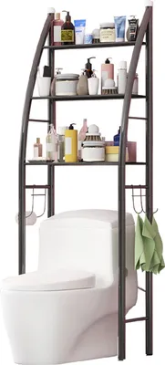 Produktbild von Badregale, Standregal mit 3 Haken, 3-Tiers Stahl Toilettenregal, WC-Regal, Metall Badezimmerregal, Aufbewahrungsregal, Waschmaschinenregal, 166*50cm, Schwarz