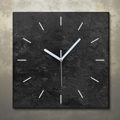 Produktbild von Wohnzimmer Leinwand Uhr Geräuschlos Küche 30x30 Schwarzer Stein, Marmor, Motive, Textur, weiße Zeiger
