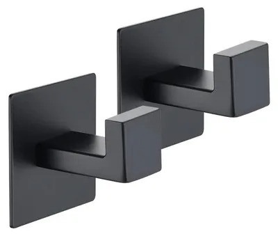 Produktbild von Handtuchhaken Selbstklebend Ohne Bohren Edelstahl Rostfrei Wandhaken für Küche Bad Schlafzimmer 2 Stück Schwarz