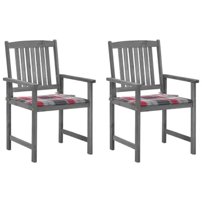 Image de vidaXL Chaises de jardin avec coussins 2 pcs. Gris Bois massif Acacia
