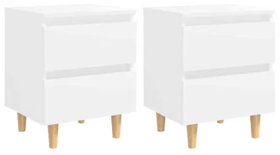 Produktbild von Nachttisch mit 2 Schubladen Nachtschrank Kommode Beistelltisch Schlafzimmer skandinavisch Massivholz Holzbeine 40 x 35 x 50 cm 2 Weiß