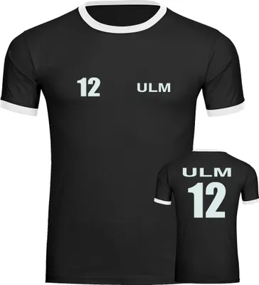 Produktbild von multifanshop Kontrast T-Shirt - Ulm - Trikot Nummer 12, schwarz/weiß, Größe S