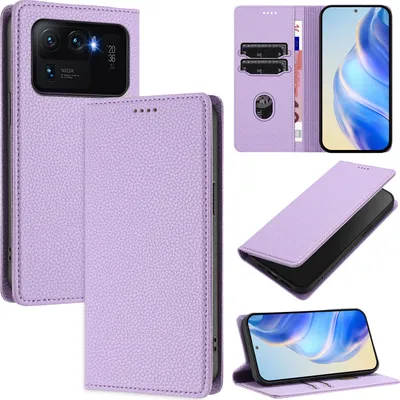 Produktbild von Litchi Leder Handyhülle für Xiaomi Mi 11 Ultra Wallet Kartenfächer Standfunktion Hülle Violett