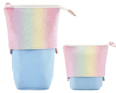 Produktbild von Federmäppchen mit Reißverschluss, 2-in-1 Federmäppchen und Stiftehalter, erweiterbar, für Mädchen und Teenager.