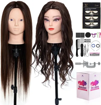 Productafbeelding van Oefenhoofd 71 cm, 60 procent echt mensenhaar, tafelklem, haarstyling