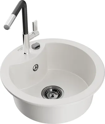 Zdjęcie produktu dla Mexen Diego zlewozmywak granitowy 1-komorowy z baterią kuchenną Flora, biały - 6512-20-670401-07-B