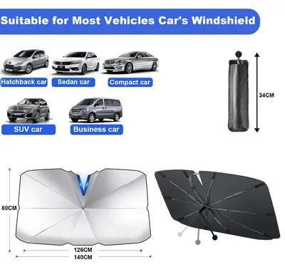 Imagen del producto de Parasol plegable para automóvil, con protección UV, de 140 x 80 cm, para parabrisas