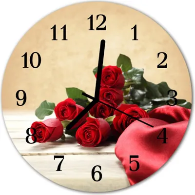 Produktbild von Glasuhr Wanduhr Küchenuhr Echt-Glas 30fi cm Rosen rot