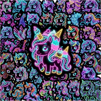 Image de Lot de 100 autocollants "Licorne néon", adhésifs, pour projets de bricolage