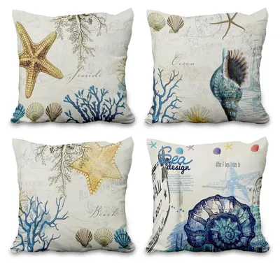 Productafbeelding van Set van 4 kussenhoezen met een oceaanmotief, 51x51 cm