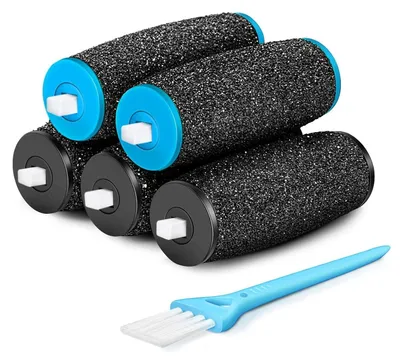 Image de Remplacements pour éliminateurs de callosités, 5 pièces : 3 pièces grossières (noires), 2 pièces moyennes (bleues)