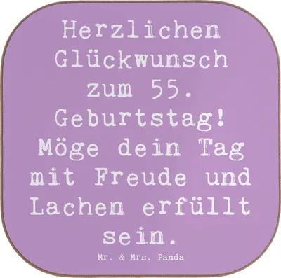 Produktbild von Mr. & Mrs. Panda Untersetzer für Gläser Spruch 55. Geburtstag Glückwunsch - Lavendeltraum - Geschenk, 55 Jahre, Meilenstein, Tasse, Happy Birthday, Glas, feiern, Coaster