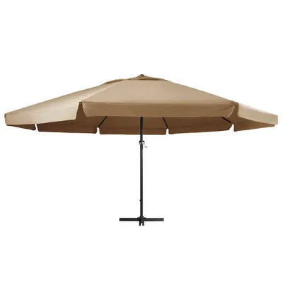 A taupe patio umbrella is shown against a white background.