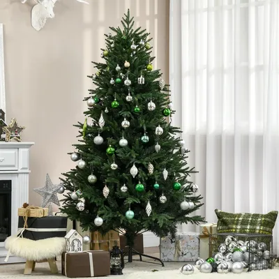 Produktbild von Künstlicher Weihnachtsbaum, Kunsttanne mit Klappsystem, PE-Nadeln, Grün | 180 cm | 114 cm breit | schwer entflammbar