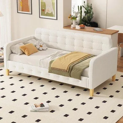 Productafbeelding van Gestoffeerd bed bankbed dagbed 90 x 200 cm met lattenbodem en knop nagelversiering