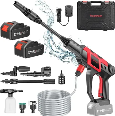 Produktbild von Akku Hochdruckreiniger, 120BAR Tragbarer Hochdruckreinigungsmaschine, mit Verlängerungsstange, 6-in-1 Düse, 0-180° Düse,KFZ-Reiniger mit 2x 4,0Ah Akku