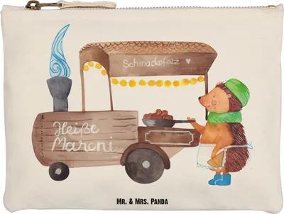 Produktbild von Mr. & Mrs. Panda Federmappe Igel Maronen Grösse XL Große - Weiß - Geschenk, Duft, Waschtasche, Federtasche, Schlampermäppchen, Weihnachten, Weihnachtsmarkt, Kastanien