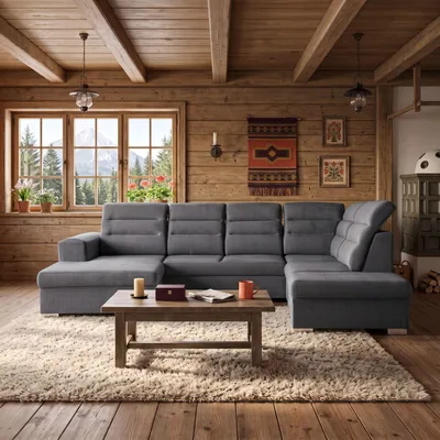 Produktbild von MUFFO Ecksofa U-Form CLOUD U Rechts mit Schlaffunktion 120x252 Velours Dunkelgrau