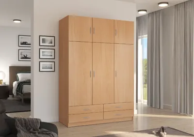 Produktbild von Kleiderschrank mit Schubladen STELLA Drehtürenschrank 135 cm Schlafzimmer mit 2 Türen Garderobe Buche