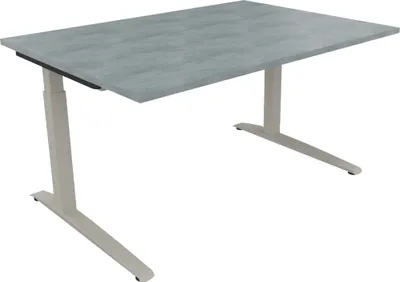 Produktbild von Schreibtisch Kufe Einzels. Quadrat B1400xT1000xH650-850 si/Beton hell