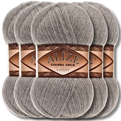 Zdjęcie produktu dla Alize 5x 100g Angora Gold Simli – włóczka z brokatem, jednolita, idealna do szydełkowania i robienia na drutach (283)