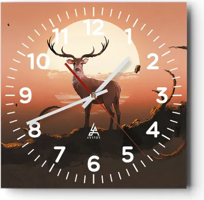 Produktbild von Wanduhr - Quadrat - Glasuhr - Hirsch Geweih Hörner - 40x40cm - Schleichendes Uhrwerk - Lautlos - zum Aufhängen bereit - Dekoration Modern - Wanddekoration aus Glas - C4AC40x40-4091
