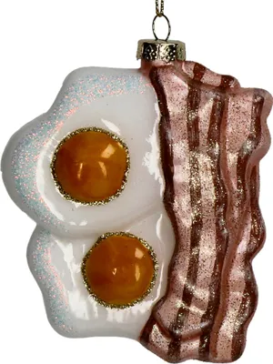 Imagen del producto de Adornos navideños de vidrio, 10,2 cm, figura de huevo frito con tocino